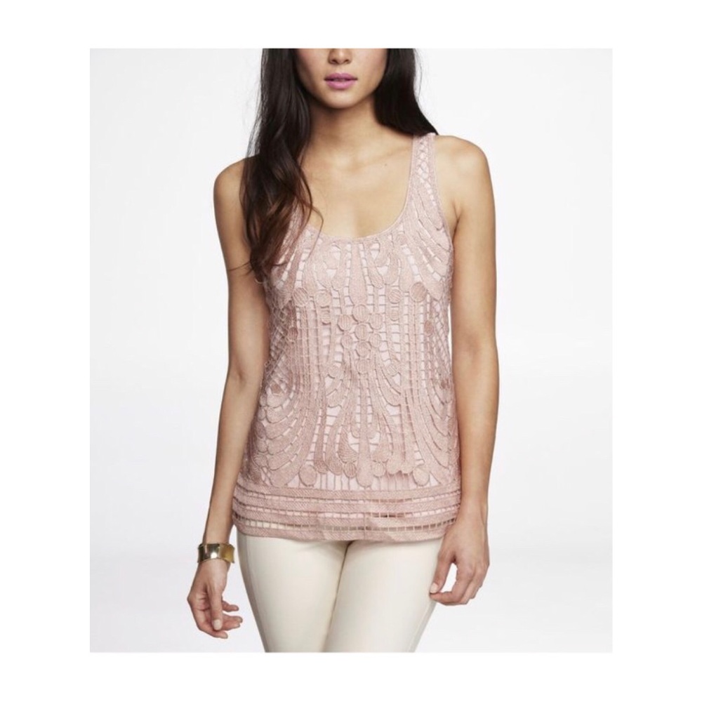 Express Rose Gold Metallic Crochet Tank Top